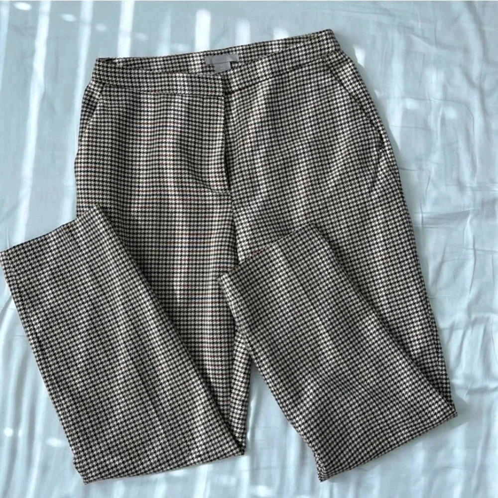 H&M houndstooth print tailored plaid straight leg trousers dress pants